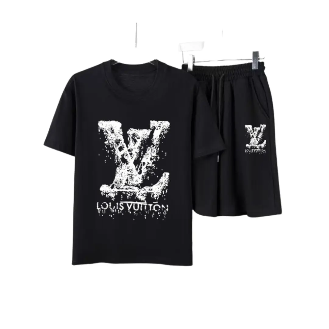 LV Distressed T-Shirt And Shorts Set Black 2026 | Drip Kickz LV Distressed T-Shirt And Shorts Set Black