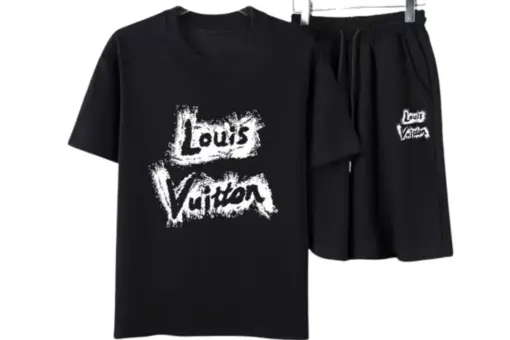 LV Brushed Signature T-Shirt And Shorts Set Black