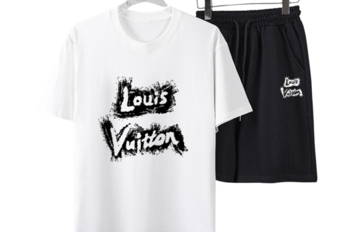 LV Brushed Signature T-Shirt And Shorts Set White