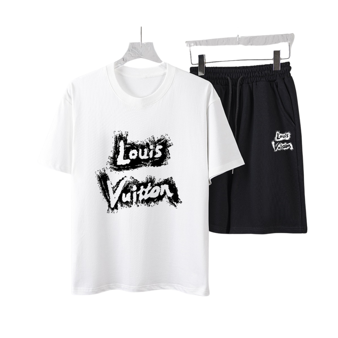 LV Brushed Signature T-Shirt And Shorts Set White 2026 | Drip Kickz LV Brushed Signature T-Shirt And Shorts Set White