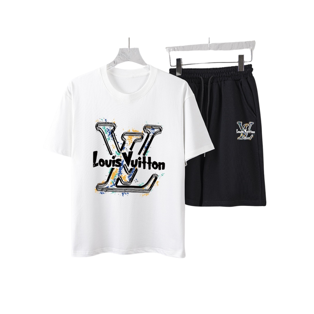 LV Colorful Crew Neck T-Shirt And Shorts Set White 2026 | Drip Kickz LV Colorful Crew Neck T-Shirt And Shorts Set White