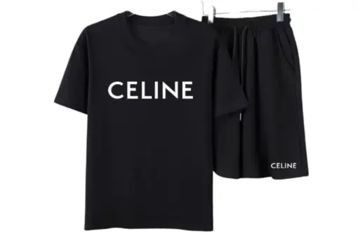 Celine Loose Cotton T-Shirt And Shorts Set Black
