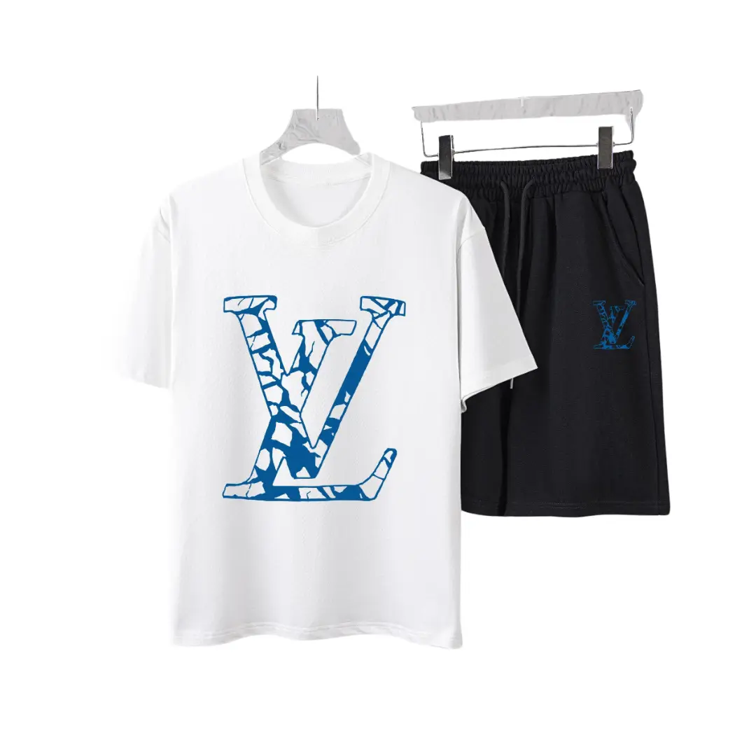 LV Blue Graphic Motif T-Shirt And Shorts Set White 2026 | Drip Kickz LV Blue Graphic Motif T-Shirt And Shorts Set White