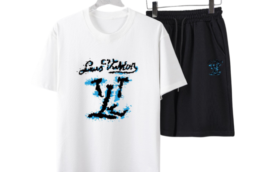 LV Signature And Logo Print T-Shirt And Shorts Set White