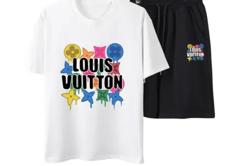 LV Drippy Graphic Print T-Shirt And Shorts Set White