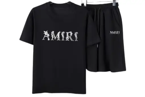 Amiri Baroque Logo T-Shirt And Short Set Black