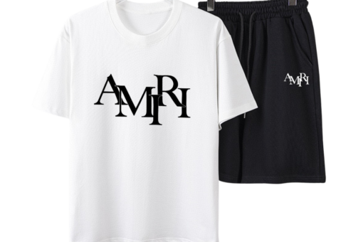 Amiri Staggered Logo T-Shirt And Short Set White