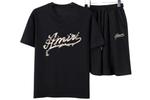 Amiri Script Crewneck T-Shirt And Shorts Set Black