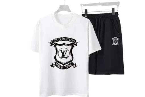 LV Crest Graphic Print T-Shirt And Shorts Set White
