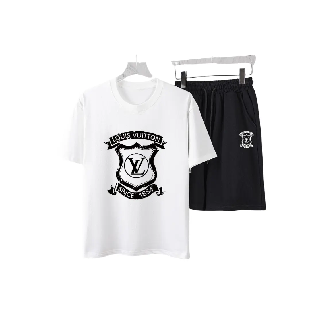 LV Crest Graphic Print T-Shirt And Shorts Set White 2026 | Drip Kickz LV Crest Graphic Print T-Shirt And Shorts Set White