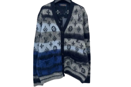 LV Monogram Mohair Multicoloured Cardigan In Grey Tones