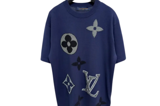 LV Monogram Short-Sleeved Knitted Crewneck In A Dark Blue Cotton Blend