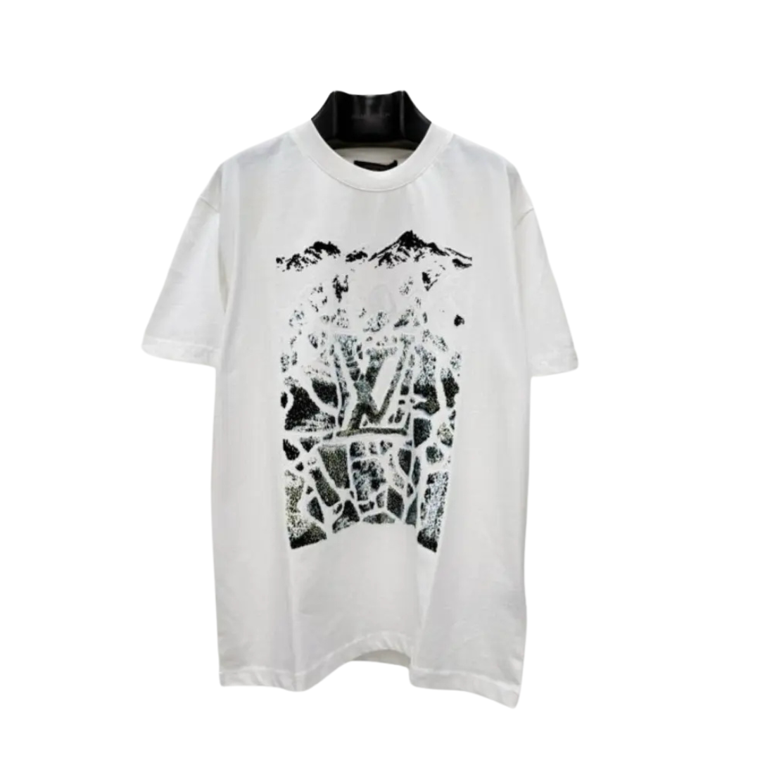 LV Velvet Jacquard Short-Sleeved T-Shirt In Organic Cotton With An LV Mountain Motif 2026 | Drip Kickz LV Velvet Jacquard Short-Sleeved T-Shirt In Organic Cotton With An LV Mountain Motif