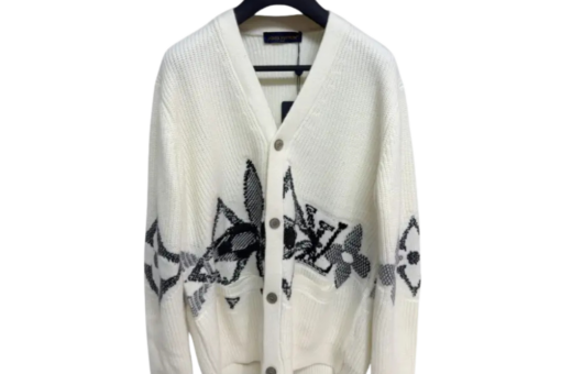 LV White Graphic Knitted Cardigan