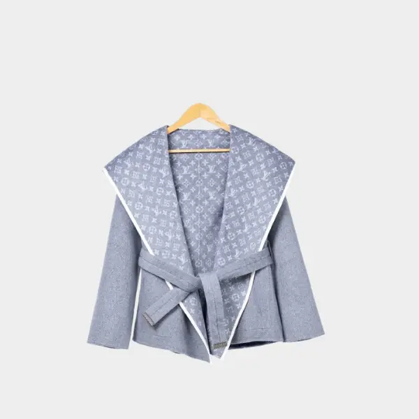 LV Reversible Signature Short Hooded Wrap Coat All Grey 2026 | Drip Kickz LV Reversible Signature Short Hooded Wrap Coat All Grey - Image 3