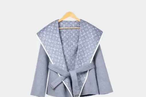 LV Reversible Signature Short Hooded Wrap Coat All Grey