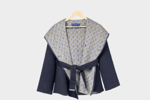 LV Reversible Signature Short Hooded Wrap Coat Blue/Grey