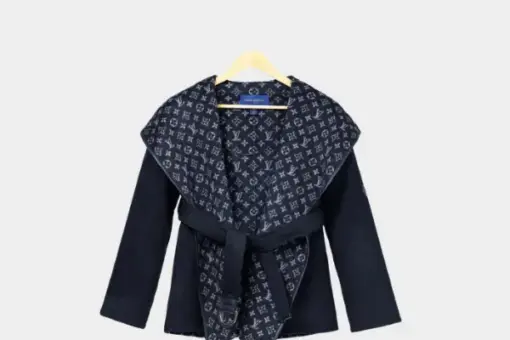 LV Reversible Signature Short Hooded Wrap Coat Black