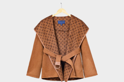 LV Reversible Signature Short Hooded Wrap Coat Tan