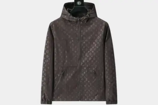 Lv Monogram-Patterned Hooded Jacket Brown