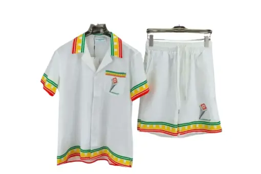 Casablanca Short Set White With Green And Orange Borderline