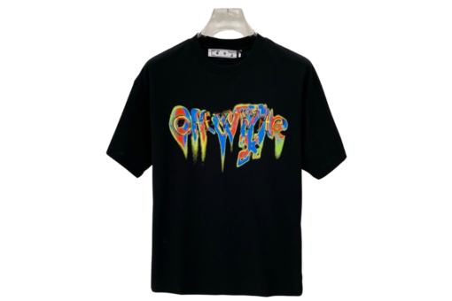 Off-White Print Neon Effect Logo T Shirt Black
