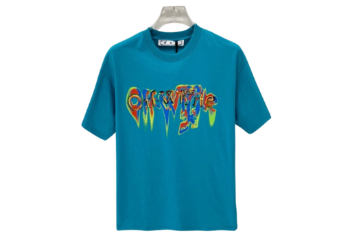 Off-White Print Neon Effect Logo T Shirt Cyan Blue