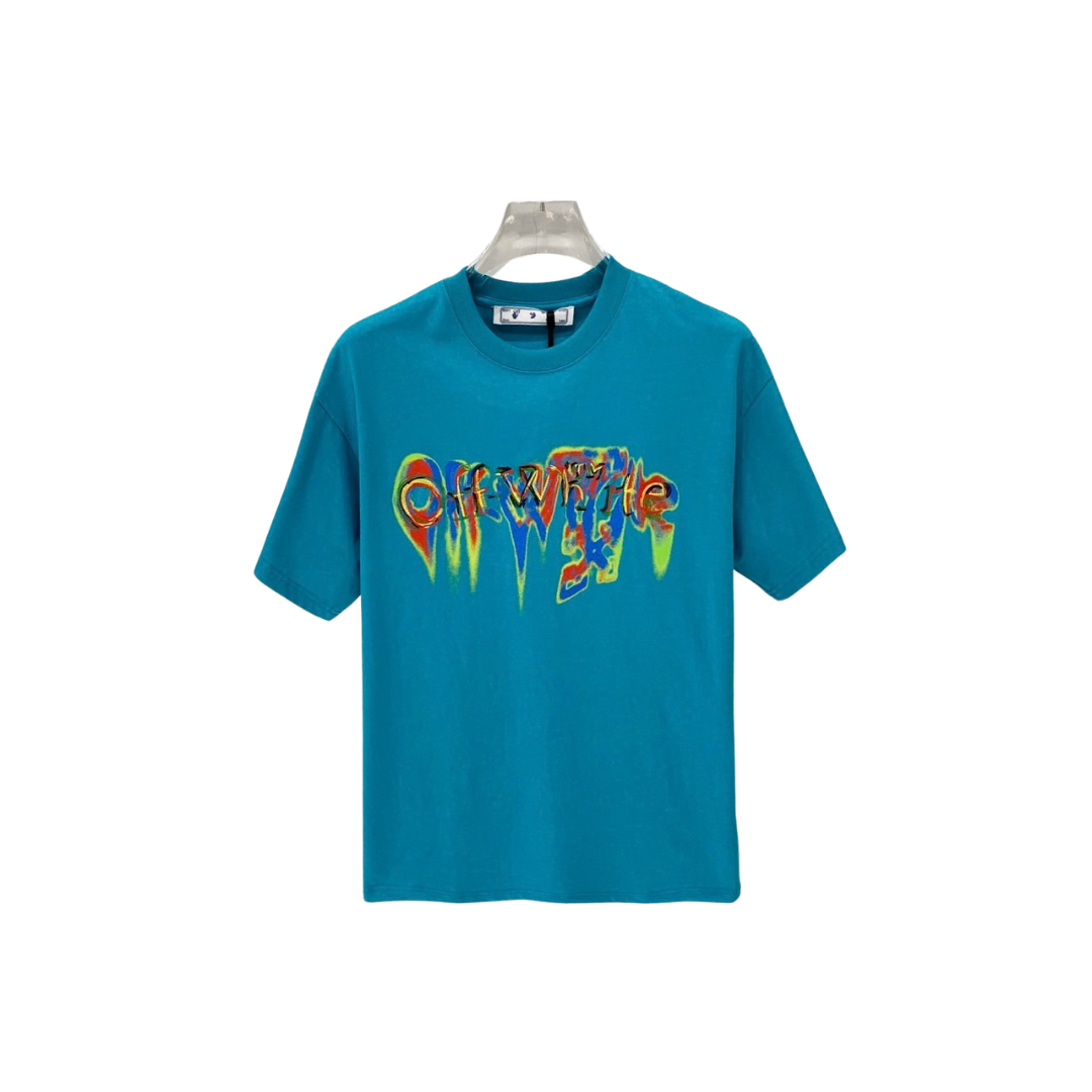 Off-White Print Neon Effect Logo T Shirt Cyan Blue 2026 | Drip Kickz Off-White Print Neon Effect Logo T Shirt Cyan Blue