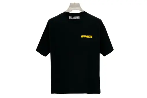 Off-White Yellow Logo T Shirt Black