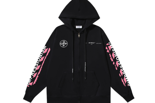 Off-White Zipper Hoodie Black With Pink Design