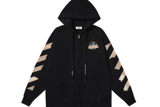 Off-White Zipper Hoodie Black With Beige Design