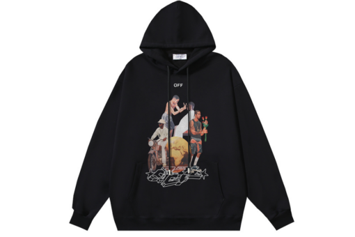 Off-White Black Hoodie With Graphic Design Printed