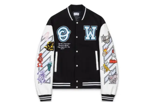 Off-White Varsity Jacket Black With Design Printed