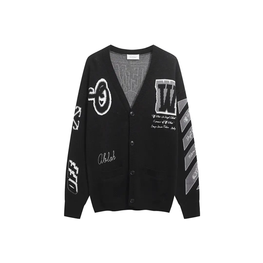 Off-White Moon Varsity Knit Cardigan Black 2026 | Drip Kickz Off-White Moon Varsity Knit Cardigan Black