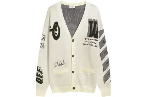 Off-White Moon Varsity Knit Cardigan In Cream And Black