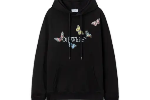Off-White Hoodie All Black With Logo With Butterfly Print