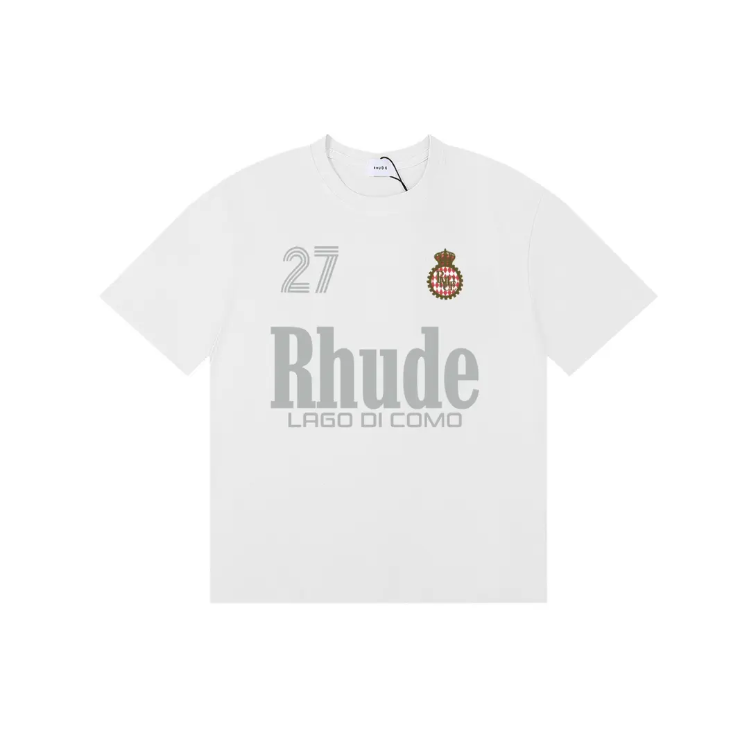 Rhude Collegiate Crest T Shirt Vintage White With Gray Design Cotton Jersey 2026 | Drip Kickz Rhude Collegiate Crest T Shirt Vintage White With Gray Design Cotton Jersey
