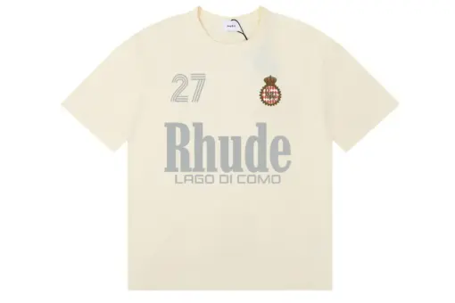 Rhude Collegiate Crest T Shirt Vintage Off White With Gray Design Cotton Jersey