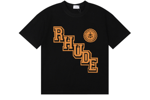 Rhude Collegiate Crest T Shirt Vintage Black With Monogram Cotton Jersey