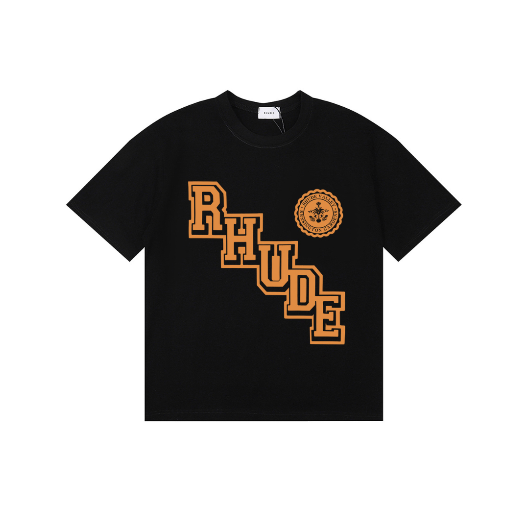 Rhude Collegiate Crest T Shirt Vintage Black With Monogram Cotton Jersey 2026 | Drip Kickz Rhude Collegiate Crest T Shirt Vintage Black With Monogram Cotton Jersey