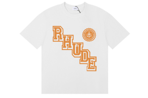 Rhude Collegiate Crest T Shirt Vintage White With Monogram Cotton Jersey