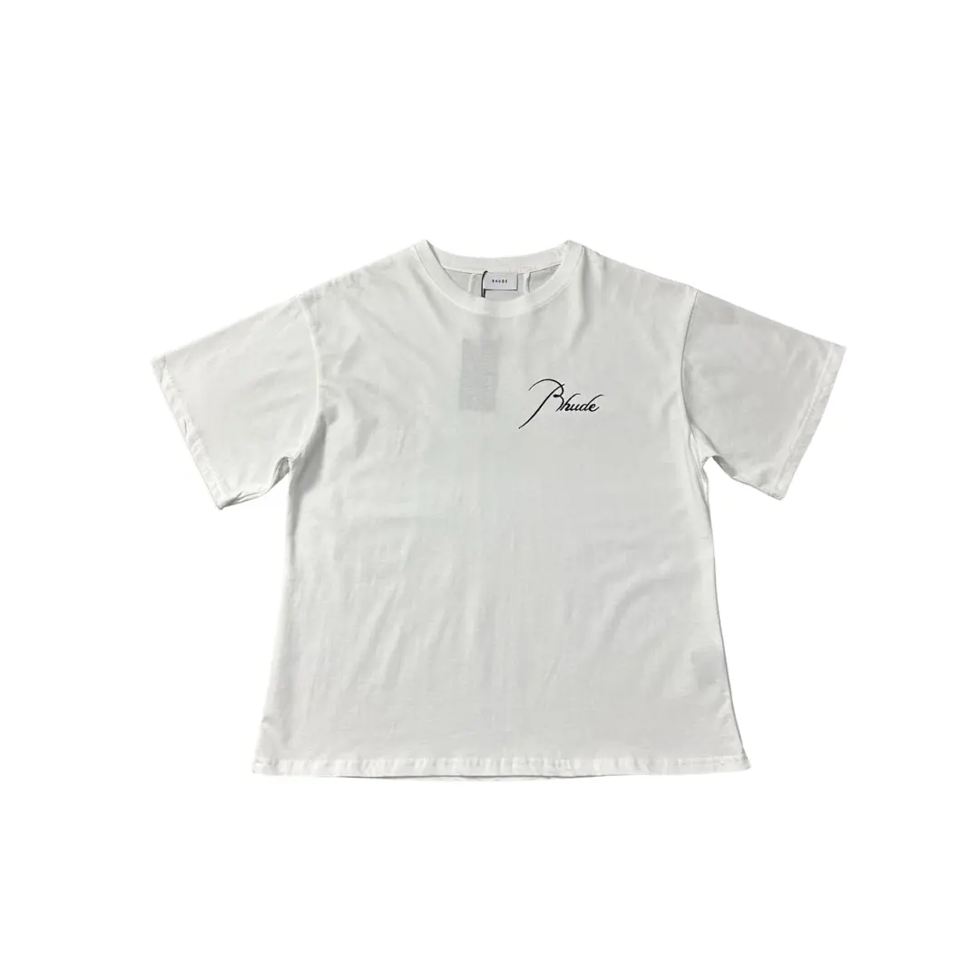 Rhude T Shirt White With Signature Logo Cotton Jersey 2026 | Drip Kickz Rhude T Shirt White With Signature Logo Cotton Jersey