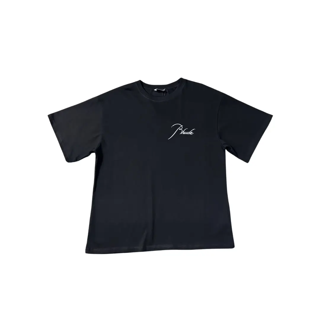 Rhude T Shirt Black With Signature Logo Cotton Jersey 2026 | Drip Kickz Rhude T Shirt Black With Signature Logo Cotton Jersey