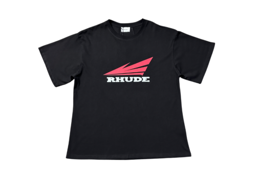 Rhude T Shirt Black With Red Monogram Logo Cotton Jersey