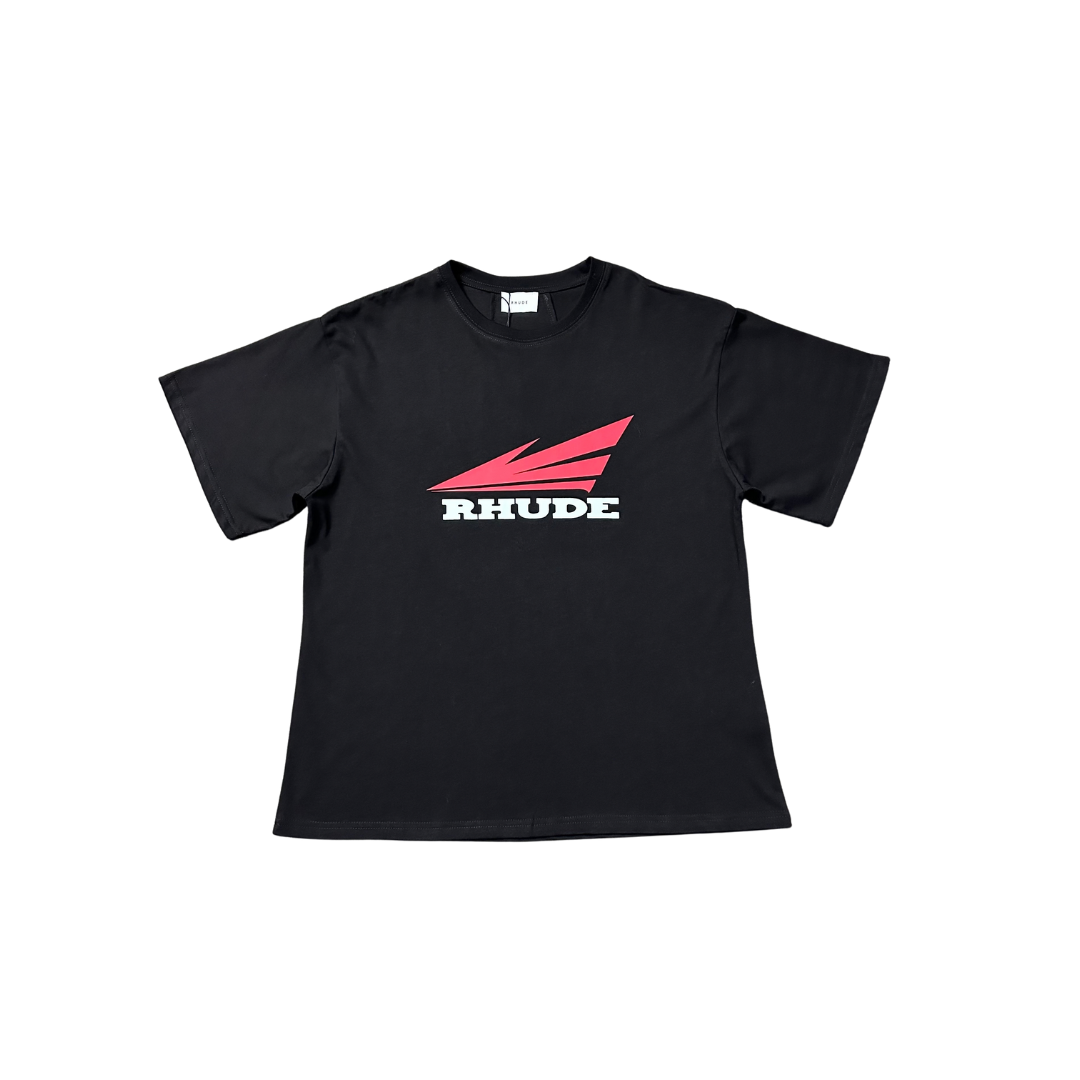 Rhude T Shirt Black With Red Monogram Logo Cotton Jersey 2026 | Drip Kickz Rhude T Shirt Black With Red Monogram Logo Cotton Jersey