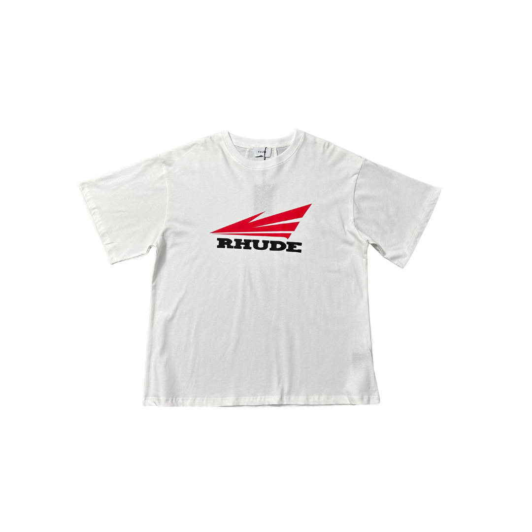 Rhude T Shirt White With Red Monogram Logo Cotton Jersey 2026 | Drip Kickz Rhude T Shirt White With Red Monogram Logo Cotton Jersey