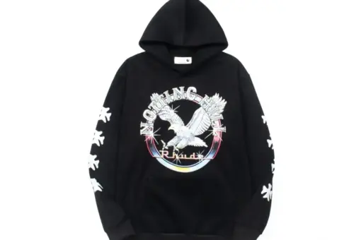 Rhude Hoodie Black Vintage Design Bird Logo Monogram