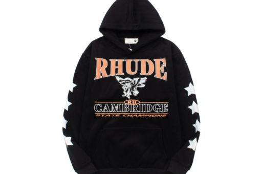 Rhude Hoodie Black Vintage Design Crest Logo
