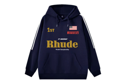 Rhude Hoodie Navy Blue With Design Print