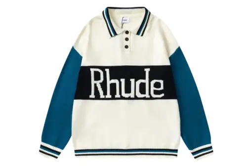 Rhude Amber Knit Rugby Polo Sweater Ivory Amber Black